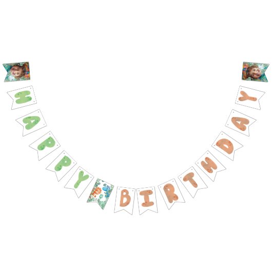 Stomp, Chomp und zwei Aquarell Dinosaurier Geburts Wimpelkette (Alle)