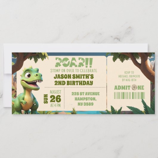 Stomp On Over Dinosaur Animals Birthday Ticket (Vorderseite)