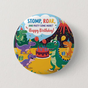 "Stomp, Roar & Party Mehr-Dino-Kinderdesign Button