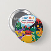 "Stomp, Roar & Party Mehr-Dino-Kinderdesign Button (Vorne & Hinten)