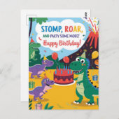 "Stomp, Roar & Party Mehr-Dino-Kinderdesign Postkarte (Vorne/Hinten)