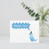 Stomp und Chomp Danke Dinosaur Birthday Blue Postkarte (Stehend Vorderseite)