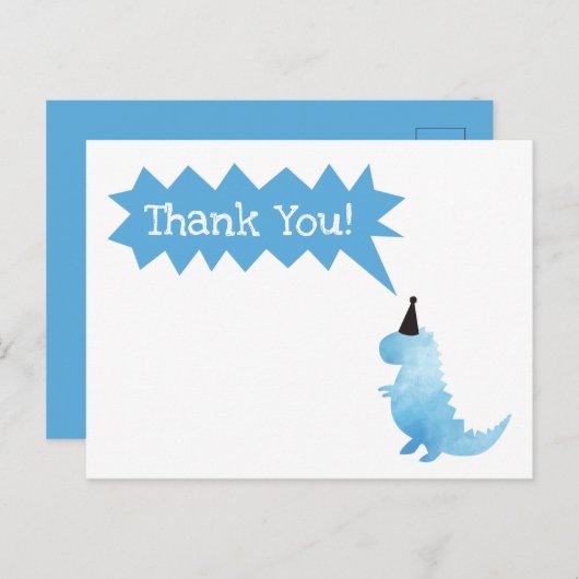 Stomp und Chomp Danke Dinosaur Birthday Blue Postkarte (Vorne/Hinten)