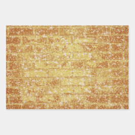 Stone Brick Texture Gold Glitzer Decoupage Geschenkpapier Set