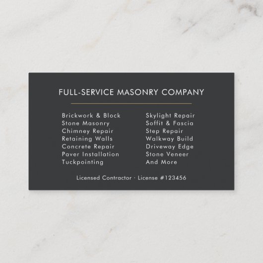 Stone Bricklayer Masonry Mason Visitenkarte (Rückseite)