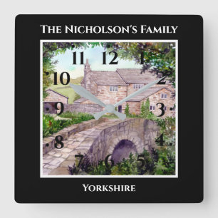 Stone Bridge England Aquarellbilder Schwarz Quadratische Wanduhr