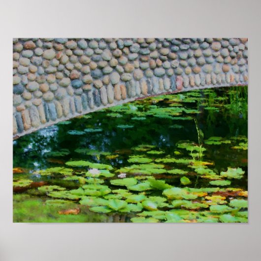 Stone Bridge Lilypads Aquarellmalerei Poster (Vorne)