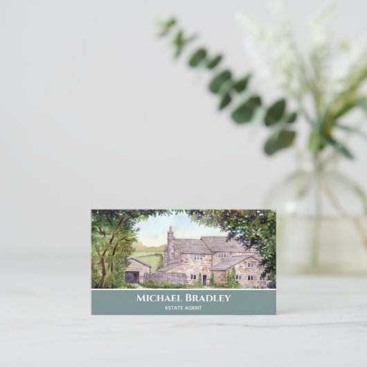 Stone Bridge Yorkshire Farmhouse Watercolor Visitenkarte (Stehend Vorderseite)