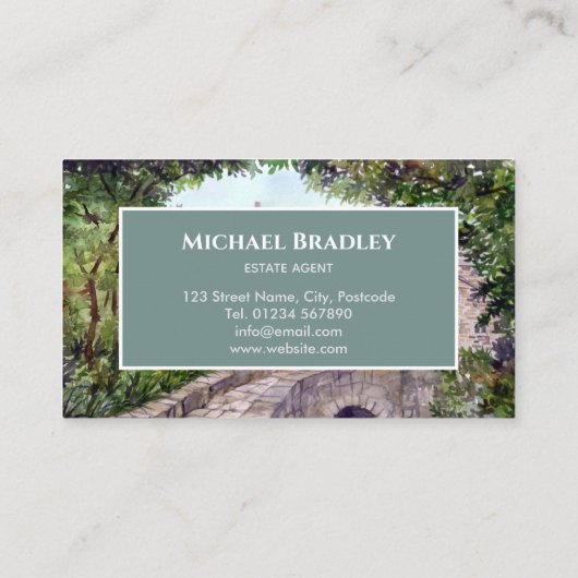 Stone Bridge Yorkshire Farmhouse Watercolor Visitenkarte (Rückseite)