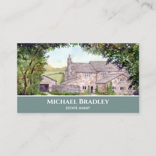 Stone Bridge Yorkshire Farmhouse Watercolor Visitenkarte (Vorderseite)