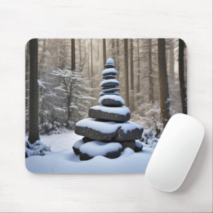 Stone Cairn im Winterwald Mousepad