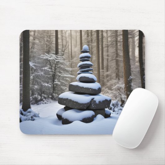 Stone Cairn im Winterwald Mousepad (Mit Mouse)