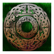 Stone Celtic Knot Circle on Grass Poster