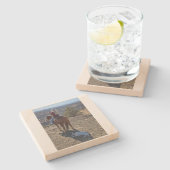 Stone Coaster- girl on horse, dog in shadow Steinuntersetzer (Seitenansicht)