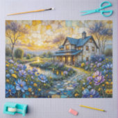 Stone Country Farmhouse in Patchwork Floral Valley Seidenpapier (Basteln)