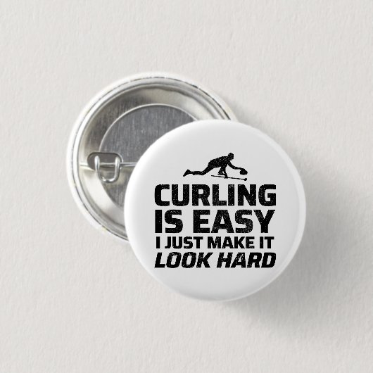 Stone Curling Winter Ice Sport Curler Funny Button (Vorne & Hinten)