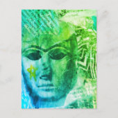 Stone face Abstract Mix Media Collage Blue Green Postkarte (Vorderseite)