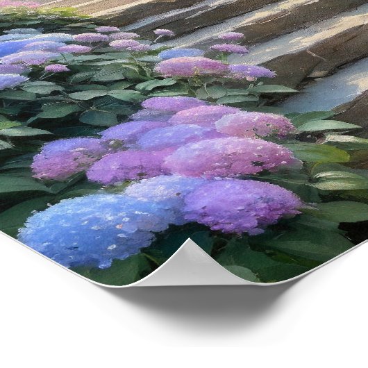 Stone Garden Stairway with Hydrangeas Romantic  Poster (Ecke)