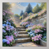 Stone Garden Stairway with Hydrangeas Romantic  Poster (Vorne)