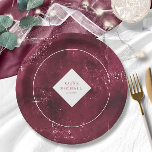 Stone Glitzer Wedding Burgundy ID647 Pappteller