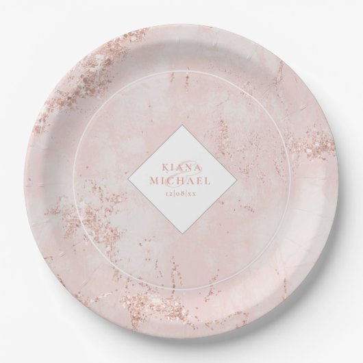 Stone Glitzer Wedding Rose Gold ID647 Pappteller (Vorderseite)
