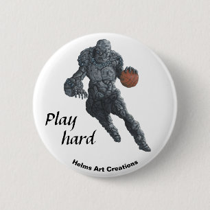 Stone Golem Basketball Sport Fantasy Art Button