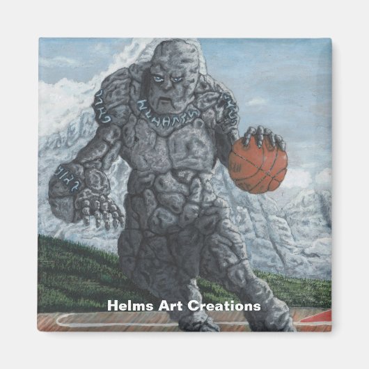 Stone Golem Playing Basketball Button Magnet (Vorne)