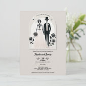 Stone Gray Black Skeleton Gothic Halloween Hochzei Einladung (Stehend Vorderseite)