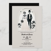 Stone Gray Black Skeleton Gothic Halloween Hochzei Einladung (Vorne/Hinten)