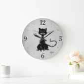 Stone Gray Ragged Evil Black Cat Große Wanduhr (Zuhause)