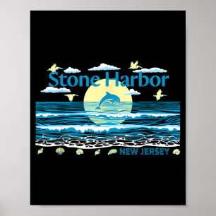 Stone Harbor NJ Delfin Pelikan Wellen Strand Poster