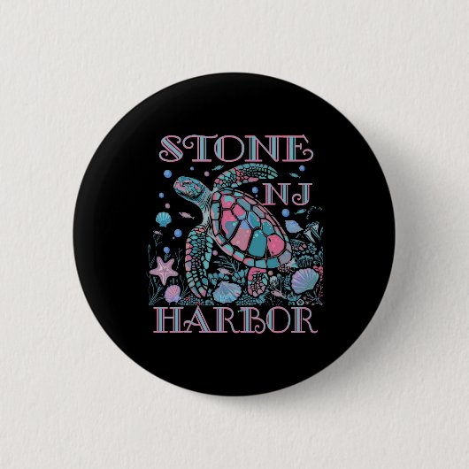 Stone Harbor Nj Schildkrötenliebhaber Bunter Stran Button (Vorderseite)