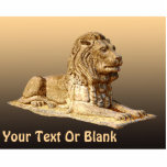 Stone Lion Fotoskulptur Magnet<br><div class="desc">Bräune und braune Darstellung eines geschnitzten Steinlöwen auf einem Hintergrund der gleichen Farben. Fügen Sie Ihren eigenen Text hinzu.</div>
