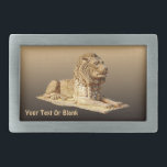 Stone Lion Rechteckige Gürtelschnalle<br><div class="desc">Bräune und braune Darstellung eines geschnitzten Steinlöwen auf einem Hintergrund der gleichen Farben. Fügen Sie Ihren eigenen Text hinzu.</div>