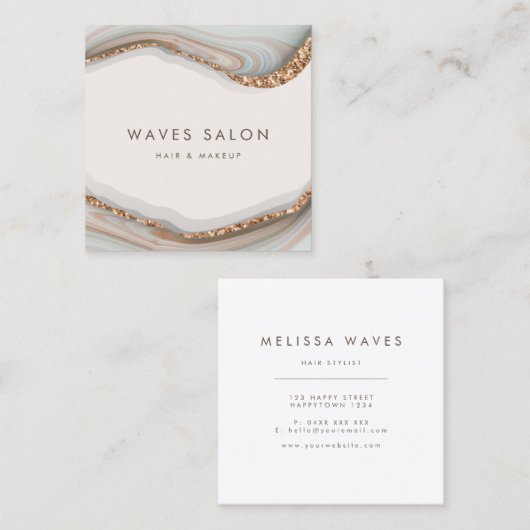 Stone Marble Agate Square Business Card Quadratische Visitenkarte (Vorne/Hinten)