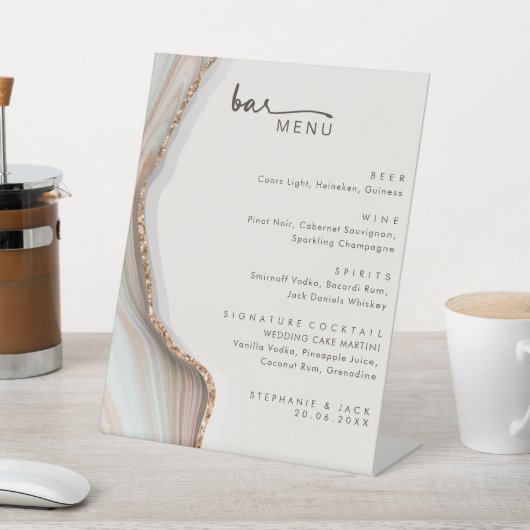 Stone Marble Agate Wedding Drinks Bar Menu Sockelschild (In SItu)