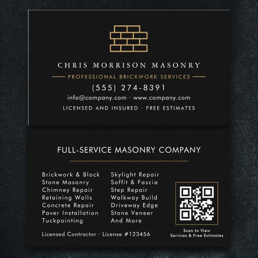 Stone Masonry Brick Mason Company QR Code Visitenkarte
