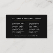 Stone Masonry Brick Mason Visitenkarte (Rückseite)