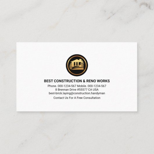 Stone Mauerwerk Brick Leasing Contractor Visitenkarte (Rückseite)