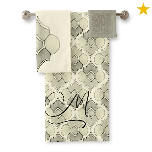 Stone Monogram Watercolor Geometric Pattern  Badhandtuch Set