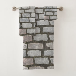Stone Pathway Gray Cobblestone Street Sidewalk Badhandtuch Set