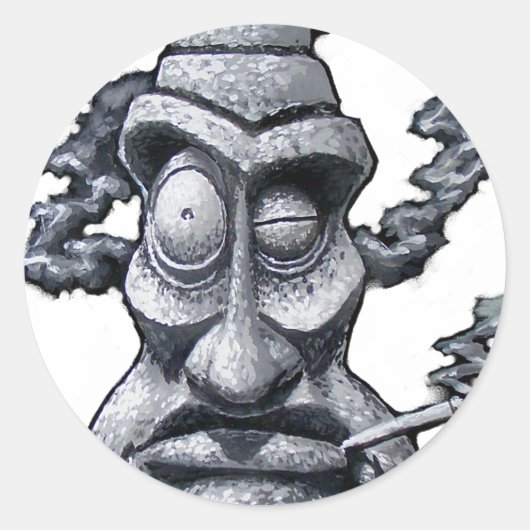 Stone Smoker Tiki Man Runder Aufkleber (Vorderseite)