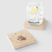 Stone travertin tan Untersetzer mit Kaffeebild (Seitenansicht)