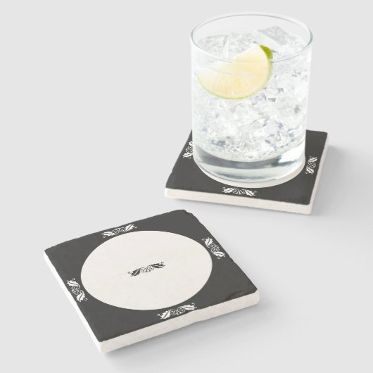 Stone Untersetzer - Holly-Blätter in Schwarz/Weiß (Seitenansicht)