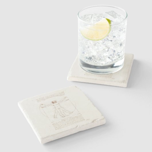 STONE UNTERSETZER: LEONARDO DA VINCI: VITRUVIAN MA STEINUNTERSETZER (Seitenansicht)