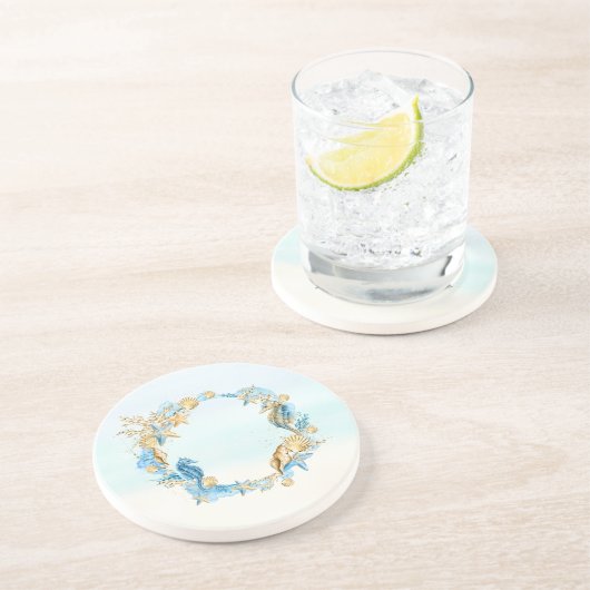 Stone Untersetzer Seashell Beach Thema Blue, Tan,  (Seite)