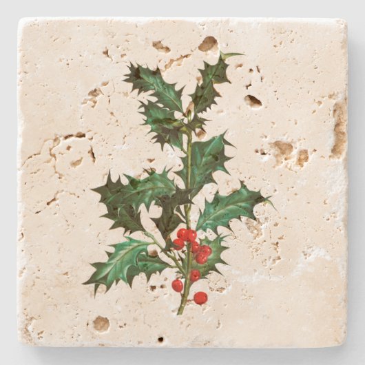 STONE UNTERSETZER: VINTAGE CHRISTMAS HOLLY STEINUNTERSETZER (Vorderseite)