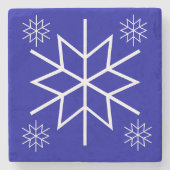 Stone Untersetzer - Weiße Schneeflocken auf Blue (Vorderseite)