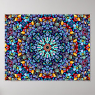 Stone Wonder Vintage Blau Fraktal Kaleidoskop Poster