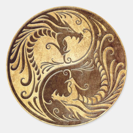 Stone Yin Yang Dragons Runder Aufkleber (Vorderseite)